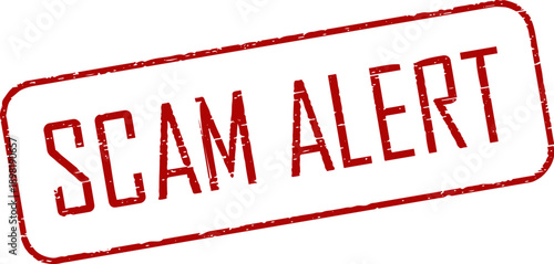 Red Scam Alert Stamp on White Background