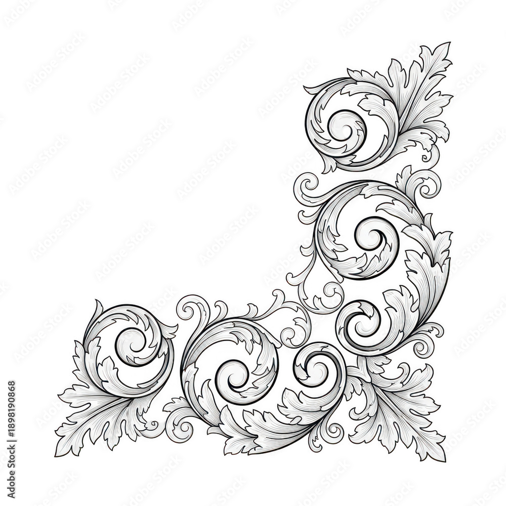 Fototapeta premium Beautiful floral design element with swirls and leaves isolated on transparent background