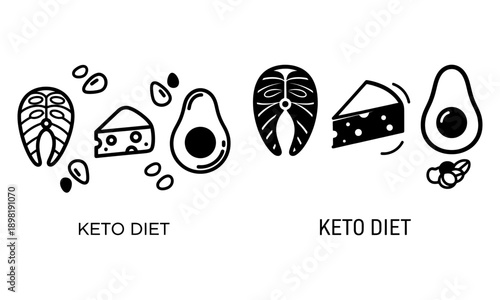 Minimalist keto diet food icons set