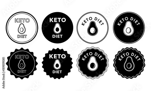 Keto diet avocado badges and labels set