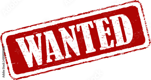 Vibrant red wanted stamp with bold white lettering for urgent notices