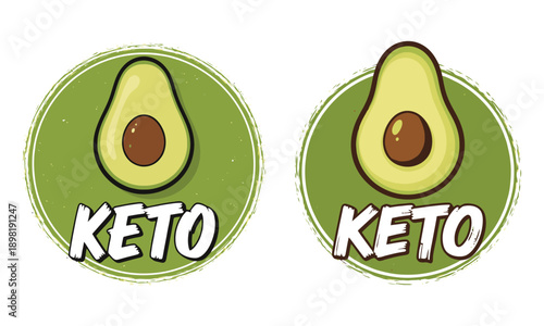 Keto avocado diet labels with textured background
