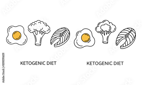 Ketogenic diet food icons: hand-drawn healthy eating illustration