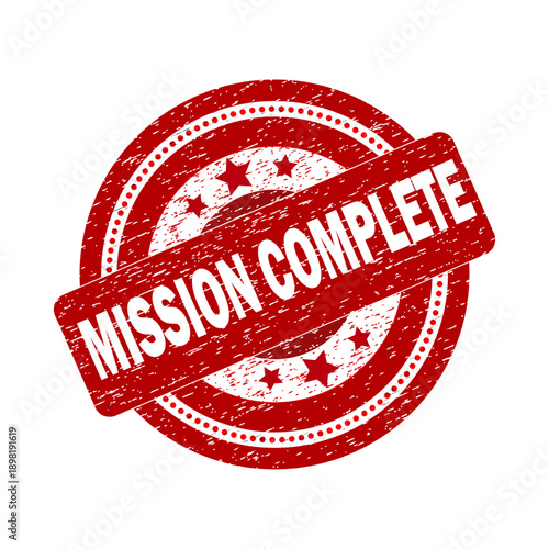 Vibrant red mission complete stamp for business success and achievement