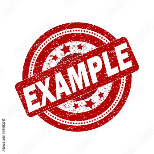 Vibrant red example stamp with white text on distressed circular background