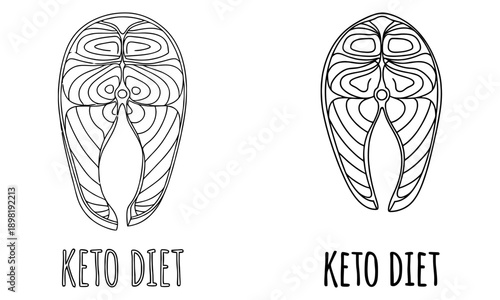Keto diet salmon steak line art icon
