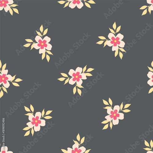 Vector floral pattern in doodle style with flowers and leaves. Gentle colors, spring floral background. Can be used for wallpaper, pattern fills, surface textures, fabric prints