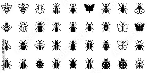 Collection of various insect silhouettes displayed in a grid pattern on a clean background