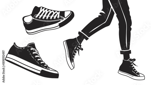 Black sneakers and legs in dynamic motion