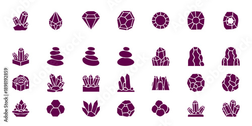 Collection of various symbolic icons representing spirituality and wellness in a deep plum color, displayed on a clean white background from a straightforward viewpoint