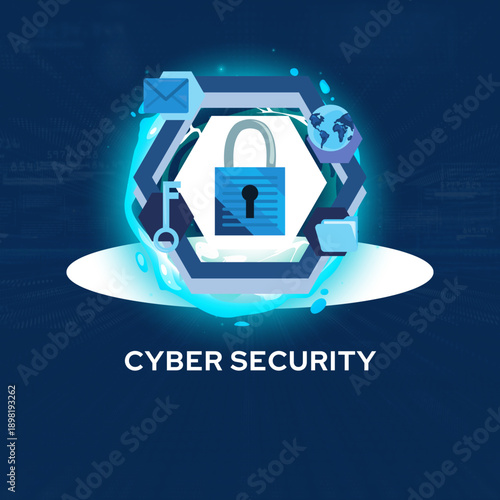 Identity Theft Protection Cybersecurity Digital Identity Protection modern illustration symbolizing cybersecurity and personal data protection, shield security, fingerprint authentication, password