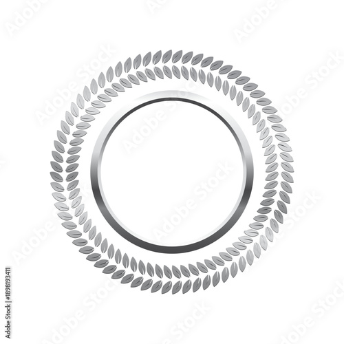 Silver award laurel wreath with empty place for name of winner. Prize for awarding ceremony, championship, best player. Quality certified icon. Vector illustration.