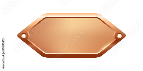 Blank bronze nameplate plaque with decorative edges and screw holes. Metallic label for engraving, signage, awards, door signs. Realistic vector illustration.