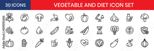 Fresh Organic Vegetable Diet Concepts Thin Line Style Minimalist Design Carrot Broccoli Tomato Cucumber