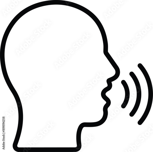 Human Head Speaking Sound Wave Line Icon, Talking Person Sign. Voice Communication, Speech and Audio Symbol Vector Illustration
