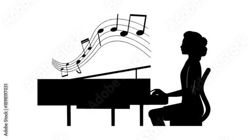 Silhouette of Musician Playing Grand Piano