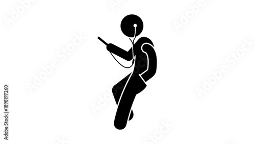 Person Walking while Using Smartphone and Headphones