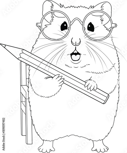 Cute Hamster Coloring Page for Kids - Simple Black and White Line Art Illustration