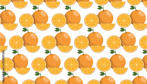 Orange fruit slices and whole citrus pattern design for healthy juice brand identity