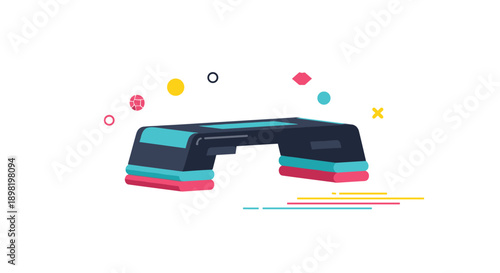 Modern vector illustration of an aerobic step platform with colorful accent layers for fitness gym workouts and step exercise routines.
