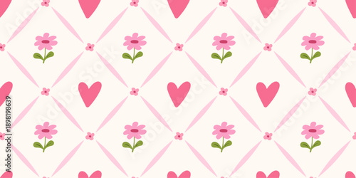 Seamless Valentine's Day pattern with hearts and flowers