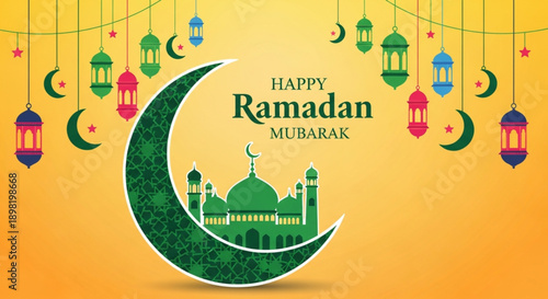 Ramadan Mubarak Greeting Background Template. Ramadan Kareem Islamic Greeting Design. Vector Greeting Card and banner for Muslim Ramadan Mubarak. Ramadan invitation card.