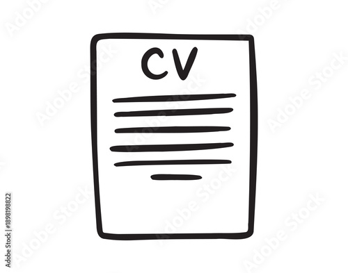 cv and resume and self presentation sheet of paper related doodle hand drawn icon. Outline drawing cv line clipart symbol