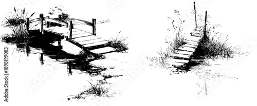 Elegant Wooden Bridge in Serene Pond