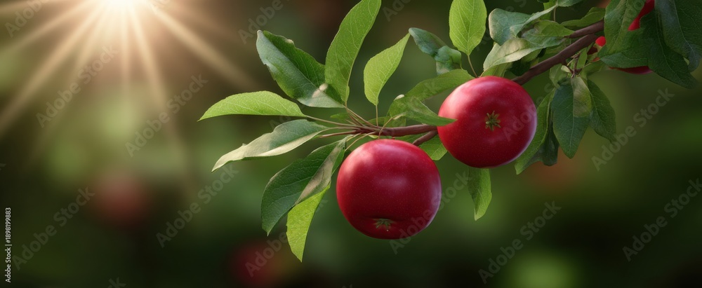 Obraz premium juicy red apple plucked from a sunny orchard branch at harvest time