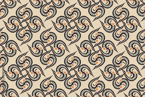 Ethnic ikat seamless pattern. floral embroidery, bohemian style, abstract flower art print. ethnic ikat abstract art. seamless fabric. ikat design for textile, wallpaper, and clothing.