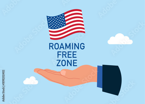 Roaming Free zone USA. Success long term investment. Modern vector illustration in flat style