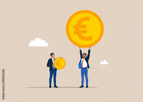 Euro coins. Gender pay gap, inequality between people wage, salary or income, issue about gender diversification. 