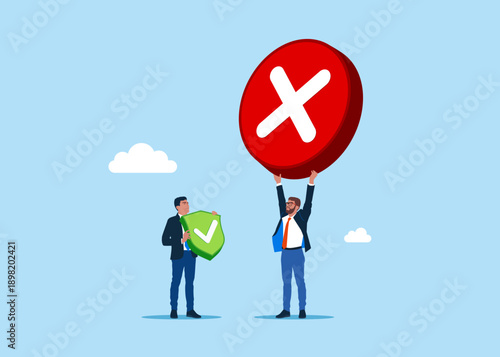 Choosing option between yes and no to a question. Choice, problem and decision concept and evaluating feedback. Flat vector illustration.