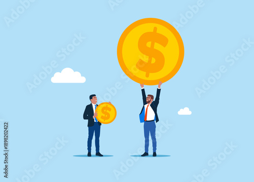 Dollar coins. Gender pay gap, inequality between people wage, salary or income, issue about gender diversification. 