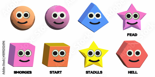 Wallpaper Mural Colorful geometric shapes with smiling faces arranged in two rows Torontodigital.ca