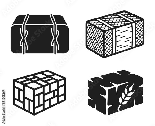 Assorted Hay Bale Vector Illustrations, straw bales, crop, grain, stack, isolated vector, agriculture, farming elements