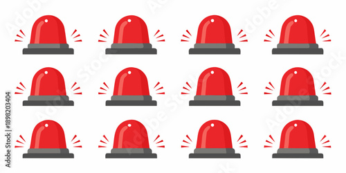A pattern of nine red emergency siren lights with flashing yellow rays