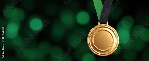 gold medal shines brightly amidst green lights symbolizing joy success and victory in athletics © ckybe