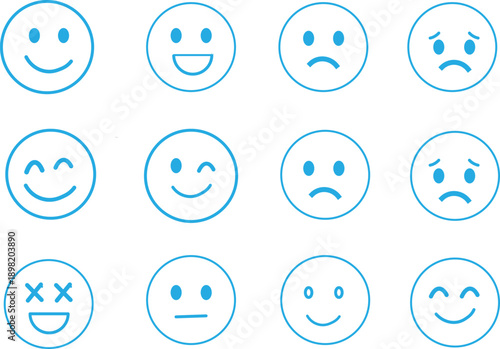 Expressive Emotions: A collection of diverse emoji icons, each portraying a unique feeling, from happiness and joy to sadness and worry.