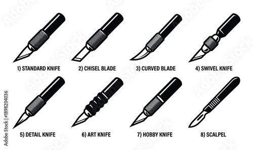 Craft knife set with standard, chisel, curved, swivel, detail, art, hobby, and scalpel blades
