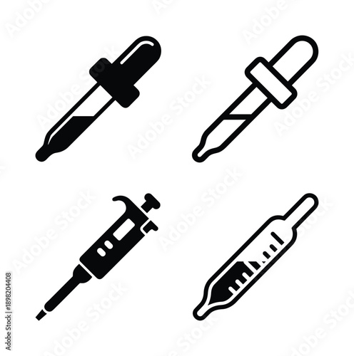Dropper set vector illustration. Chemical laboratory pipette. Medical laboratory instrument for science experiments and research