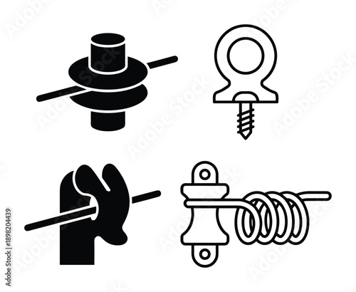 Electrical insulators vector set. Power line hardware vector design, Electrical components and insulators clip art