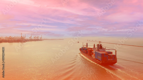 Photography Ship of Business Logistics Cargo concept and the map global partner connection o