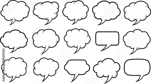 Collection of fifteen blank comic book speech bubbles and thought clouds thought bubble