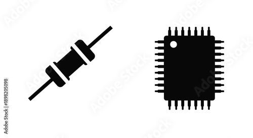 Electronic components a resistor and integrated circuit silhouette