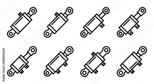 Hydraulic cylinder line icons seamless pattern, heavy equipment linear style, industrial component vector illustration.
