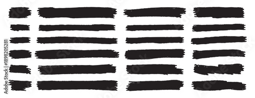 Set black brush lines highlighter design element. horizontal line brush