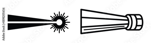 Laser beam vector illustration, laser light energy source with radiation graphic, light beam emitting from device