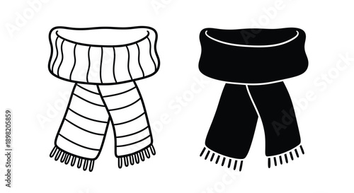 Two scarves one striped and one solid in contrasting styles silhouette