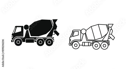 Two concrete mixer trucks one solid and one outlined silhouette